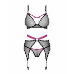 Комплект Obsessive Novenes 3-pcs set, M/L, прозорий ліф на кісточках, стрінги, пояс - мініатюра 4