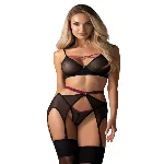Комплект Obsessive Novenes 3-pcs set, XL/2XL, прозорий ліф на кісточках, стрінги, пояс - мініатюра 1