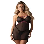 Пеньюар Obsessive Novenes chemise & thong, XL/2XL, обтислий, прозорий, зі стрепами, стрінги в компле - мініатюра 1
