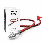 Металева анальна пробка S з диявольським хвостом Art of Sex - Succubus, екошкіра, чорний/червоний - мініатюра 3