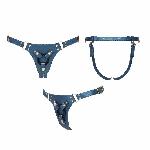 Трусики для страпона Strap-On-Me Harness Generous Blue, One Size, штучна шкіра, регульовані ремені, змінні кріплення для дилдо - мініатюра 4