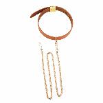 Нашийник з повідцем LOCKINK Tied Collar with Leash Set, коричневий, ланцюг зі шкіряною петлею та карабіном - мініатюра 4