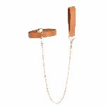 Нашийник з повідцем LOCKINK Tied Collar with Leash Set, коричневий, ланцюг зі шкіряною петлею та карабіном - мініатюра 2
