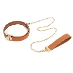 Нашийник з повідцем LOCKINK Tied Collar with Leash Set, коричневий, ланцюг зі шкіряною петлею та карабіном - мініатюра 1