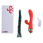 Вібратор-кролик з пульсацією та флогером LOCKINK SEVANDA Whip Vibrating Massage Wand, червоно-зелений - мініатюра 3