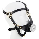 Маска-збруя для мінету LOCKINK SEVANDA Blowjob Head Harness, чорна, з м’якою вставкою у вигляді губ - мініатюра 5