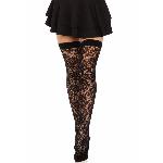 Панчохи Leg Avenue Wild rose net thigh highs, One Size, чорні, широка резинка, малюнок-троянди - мініатюра 2