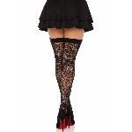 Панчохи Leg Avenue Wild rose net thigh highs, One Size, чорні, широка резинка, малюнок-троянди - мініатюра 4