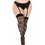 Панчохи Leg Avenue Wild rose net thigh highs, 1X/2X, чорні, широка резинка, малюнок-троянди - мініатюра 5