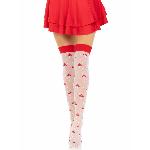 Панчохи Leg Avenue Polka Dot Mushroom Thigh Highs, One Size, біло-червоні, на резинці, малюнок — гриби - мініатюра 4