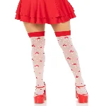 Панчохи Leg Avenue Polka Dot Mushroom Thigh Highs, One Size, біло-червоні, на резинці, малюнок — гриби - мініатюра 1