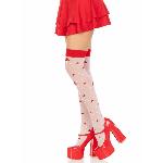Панчохи Leg Avenue Polka Dot Mushroom Thigh Highs, One Size, біло-червоні, на резинці, малюнок — гриби - мініатюра 3
