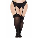 Панчохи Leg Avenue Lace top opaque thigh highs, 1X/2X, чорні, напівпрозорі, мереживна резинка - мініатюра 4