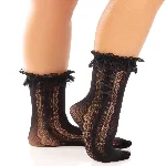 Шкарпетки ажурні Leg Avenue Mini Bow Lace Anklet, чорні, з рюшами, декор — бантики - мініатюра 1
