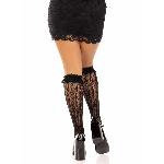 Гольфи ажурні Leg Avenue Sweetheart Ruffle Cuff Knee Highs, чорні, з рюшами, малюнок-сердечка - мініатюра 5