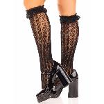 Гольфи ажурні Leg Avenue Sweetheart Ruffle Cuff Knee Highs, чорні, з рюшами, малюнок-сердечка - мініатюра 3