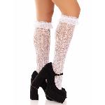Гольфи ажурні Leg Avenue Sweetheart Ruffle Cuff Knee Highs, білі, малюнок-сердечка - мініатюра 6