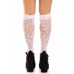 Гольфи ажурні Leg Avenue Sweetheart Ruffle Cuff Knee Highs, білі, малюнок-сердечка - мініатюра 4