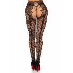 Стрип-колготки Leg Avenue Crotchless Net Tights with Heart Backseam, One Size, чорні, з доступом - мініатюра 4