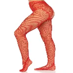 Стрип-колготки Leg Avenue Crotchless Net Tights with Heart Backseam, One Size, червоні, з доступом - мініатюра 1