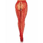 Стрип-колготки Leg Avenue Crotchless Net Tights with Heart Backseam, One Size, червоні, з доступом - мініатюра 4