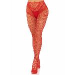 Стрип-колготки Leg Avenue Crotchless Net Tights with Heart Backseam, One Size, червоні, з доступом - мініатюра 5