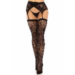 Комплект Leg Avenue Lace thigh highs & garterbelt, One Size, чорний, панчохи та пояс з пажами - мініатюра 5