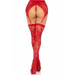 Комплект Leg Avenue Lace thigh highs & garterbelt, One Size, червоний, панчохи та пояс з пажами - мініатюра 5