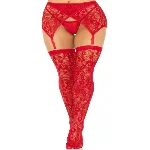 Комплект Leg Avenue Lace thigh highs & garterbelt, One Size, червоний, панчохи та пояс з пажами - мініатюра 1