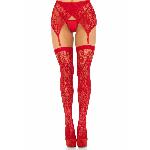 Комплект Leg Avenue Lace thigh highs & garterbelt, One Size, червоний, панчохи та пояс з пажами - мініатюра 3