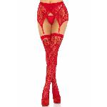 Комплект Leg Avenue Lace thigh highs & garterbelt, One Size, червоний, панчохи та пояс з пажами - мініатюра 4