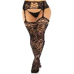 Колготки-панчохи Leg Avenue French Rose Backseam Garter Belt Stockings, чорні, One Size, з доступом - мініатюра 1