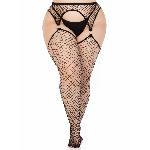 Панчохи Leg Avenue Stokings with O-ring Attached Garter Belt, 1X/2X, чорні, у сітку, імітація пояса - мініатюра 5