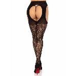 Стрип-колготки Leg Avenue Eyelet lace suspender hose, One Size, чорні, ажурні, з відкритим доступом - мініатюра 5