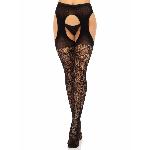 Стрип-колготки Leg Avenue Eyelet lace suspender hose, One Size, чорні, ажурні, з відкритим доступом - мініатюра 3