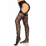 Стрип-колготки Leg Avenue Eyelet lace suspender hose, One Size, чорні, ажурні, з відкритим доступом - мініатюра 6