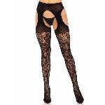 Стрип-колготки Leg Avenue Eyelet lace suspender hose, One Size, чорні, ажурні, з відкритим доступом - мініатюра 4