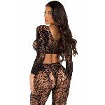 Комплект Leg Avenue Crop top & footless tights, One Size, чорний, кроп-топ та колготки без стопи - мініатюра 4