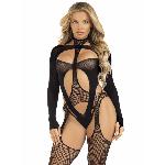 Бодістокінг 2 в 1 Leg Avenue Bodystocking with cutout teddy, One Size, чорний, панчохи-сітки і тедді - мініатюра 5