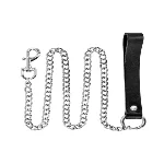 Повідець із натуральної шкіри Fetish Tentation Premium Metal leash with cowhide leather wrist 115 см - мініатюра 1