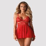 Бебі-дол Obsessive 838-BAB-3 babydoll & thong red S/M - мініатюра 1