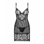 Сорочка Obsessive Alluria chemise & thong, L/XL, чорна, мереживо+мікросітка, стрінги в комплекті - мініатюра 3