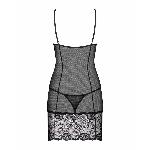 Сорочка Obsessive Alluria chemise & thong, L/XL, чорна, мереживо+мікросітка, стрінги в комплекті - мініатюра 4