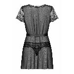 Пеньюар Obsessive Alluria peignoir & thong, S/M, прозорий, з мереживом, пояс, трусики в комплекті - мініатюра 4