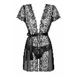 Пеньюар Obsessive Alluria peignoir & thong, S/M, прозорий, з мереживом, пояс, трусики в комплекті - мініатюра 3