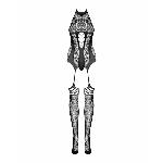 Бодістокінг Obsessive Bodystocking F240, XL/XXL, чорний, мереживний малюнок, імітація боді з панчохами - мініатюра 3