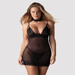 Сорочка Obsessive Donarella chemise & thong, XL/2XL, мереживний ліф, чокер та стрінги в комплекті - мініатюра 1
