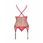 Корсет Obsessive Jollymore corset, XL/2XL, у клітинку, з мереживом, пажі для панчіх, стрінги в комплекті - мініатюра 4