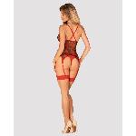 Корсет Obsessive Jollymore corset, XL/2XL, у клітинку, з мереживом, пажі для панчіх, стрінги в комплекті - мініатюра 2