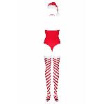 Тедді Obsessive Kissmas teddy, S/M, червоне, без бретелей, чокер, панчохи та шапка з помпоном у наборі - мініатюра 4